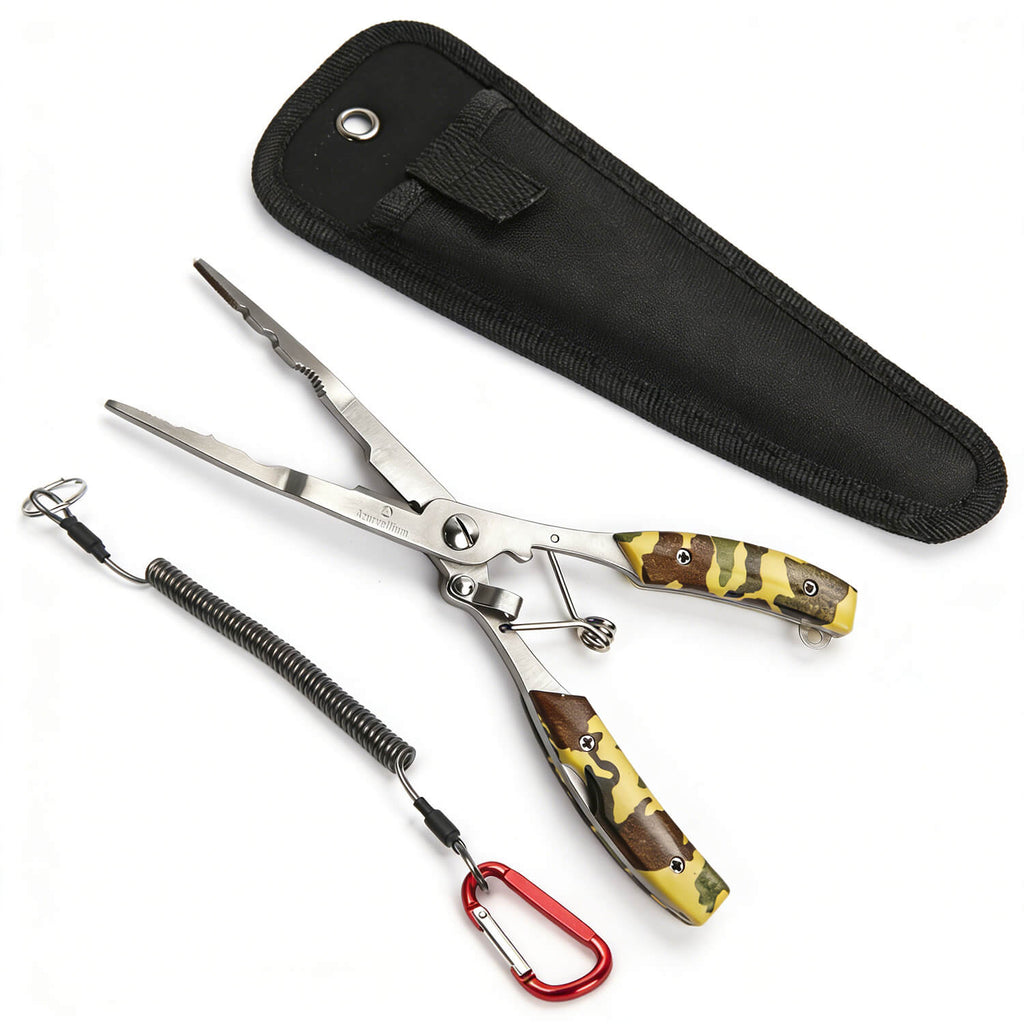 Azurvellium Fishing Needle Nose Pliers Long Nose Stainless Steel Fishing Pliers Hook Remover Braid Line Cutter Split Ring Pliers for Fishing Spring Loaded Fishing Tools