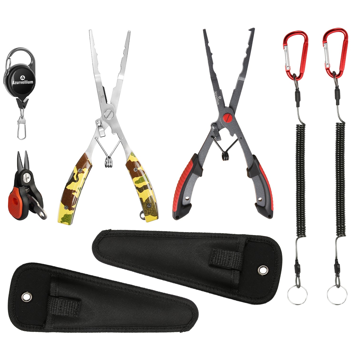 Azurvellium Fishing Pliers Kit 3 in 1 Fishing Tools Set with Long Nose Fishing Pliers Teflon Coated Needle Nose Pliers and Fishing Scissors Stainless Steel Fishing Tools for Saltwater Freshwater