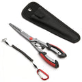Azurvellium Fishing Pliers Saltwater, Teflon Coated Stainless Steel Long Nose Hook Remover with Braid Cutter and Split Ring Pliers, Non Slip Grip for Freshwater and Saltwater