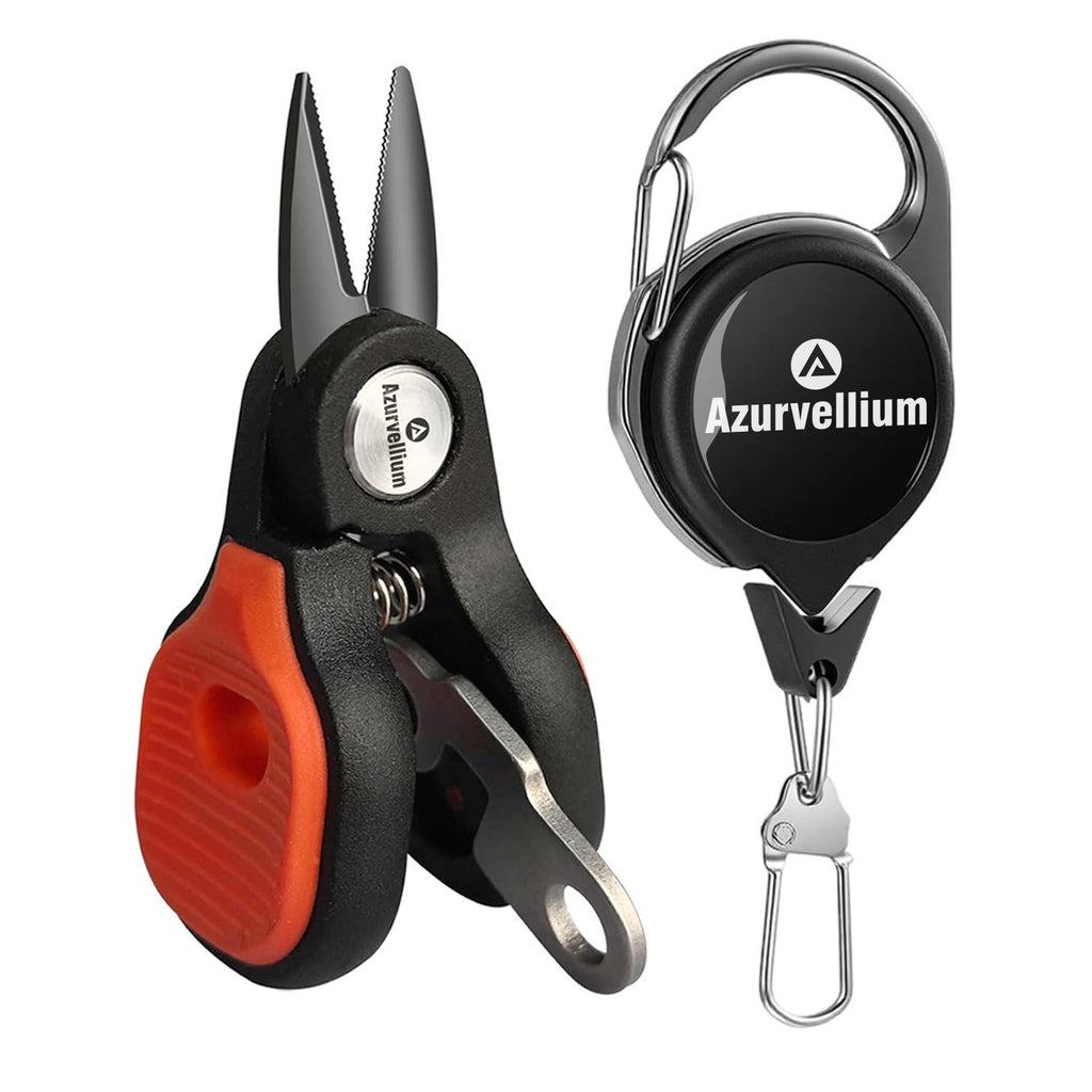 Azurvellium Mini Fishing Scissor, Compact Fishing Scissors Tool, Braided Line Cutter, Stainless Steel Fishing Line Cutter, Non Slip Grip, Smooth Lock, Retractable Lanyard