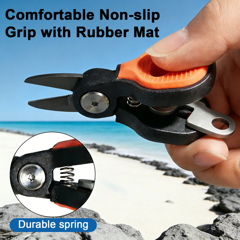 Azurvellium Mini Fishing Scissor, Compact Fishing Scissors Tool, Braided Line Cutter, Stainless Steel Fishing Line Cutter, Non Slip Grip, Smooth Lock, Retractable Lanyard