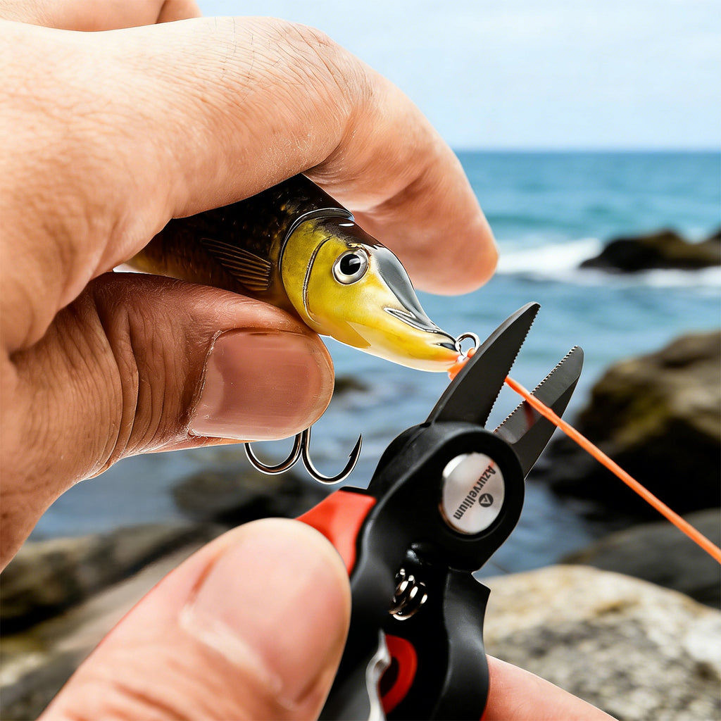 Azurvellium Fishing Pliers Kit 3 in 1 Fishing Tools Set with Long Nose Fishing Pliers Teflon Coated Needle Nose Pliers and Fishing Scissors Stainless Steel Fishing Tools for Saltwater Freshwater
