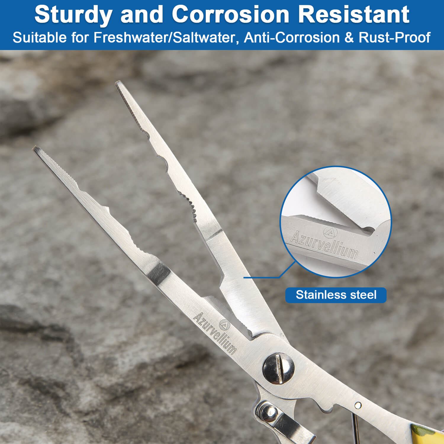 Azurvellium Fishing Needle Nose Pliers Long Nose Stainless Steel Fishing Pliers Hook Remover Braid Line Cutter Split Ring Pliers for Fishing Spring Loaded Fishing Tools