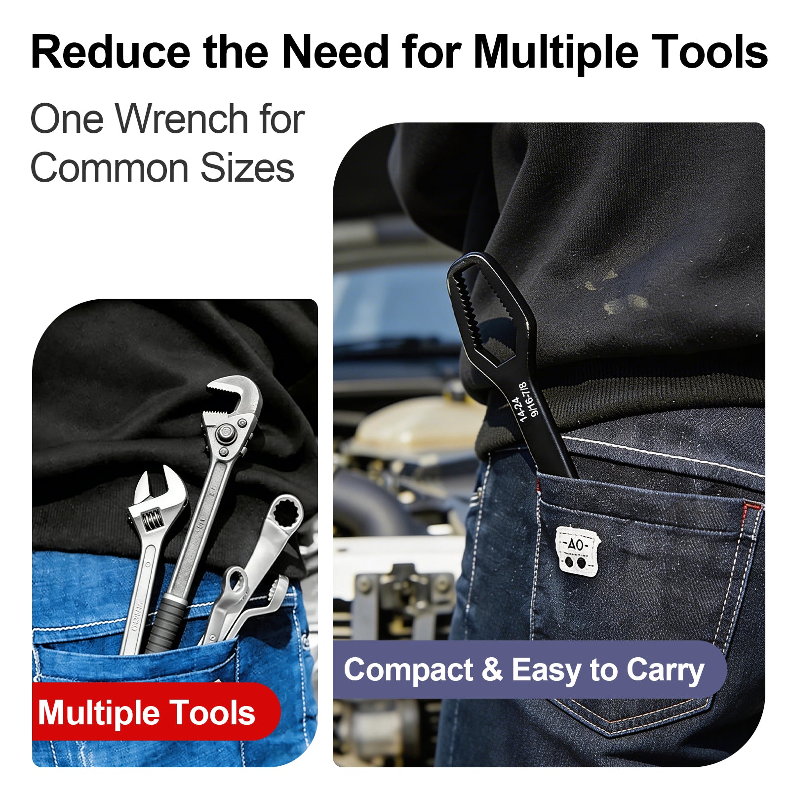 Azurvellium Double-Ended Adjustable Wrench, Dual SAE & Metric 8–24mm / 5/16"–7/8", Multi-Size Hand Tool for General Repair, Automotive, Bicycle & Home Maintenance