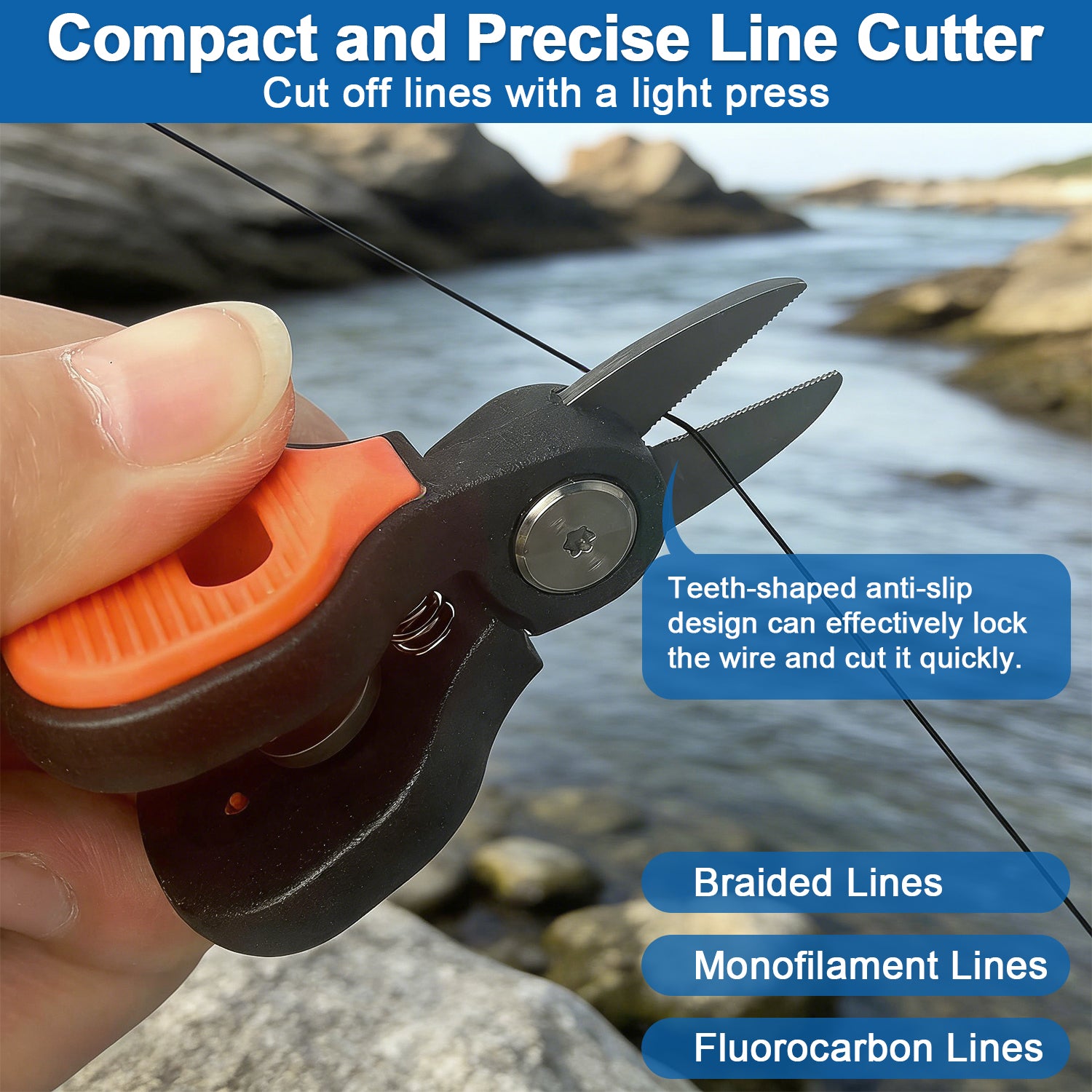 Azurvellium Mini Fishing Scissor, Compact Fishing Scissors Tool, Braided Line Cutter, Stainless Steel Fishing Line Cutter, Non Slip Grip, Smooth Lock, Retractable Lanyard