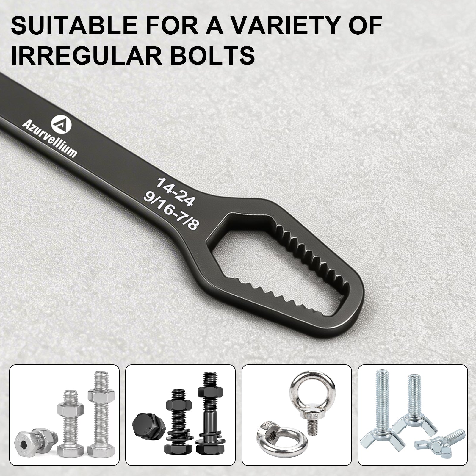 Azurvellium Double-Ended Adjustable Wrench, Dual SAE & Metric 8–24mm / 5/16"–7/8", Multi-Size Hand Tool for General Repair, Automotive, Bicycle & Home Maintenance