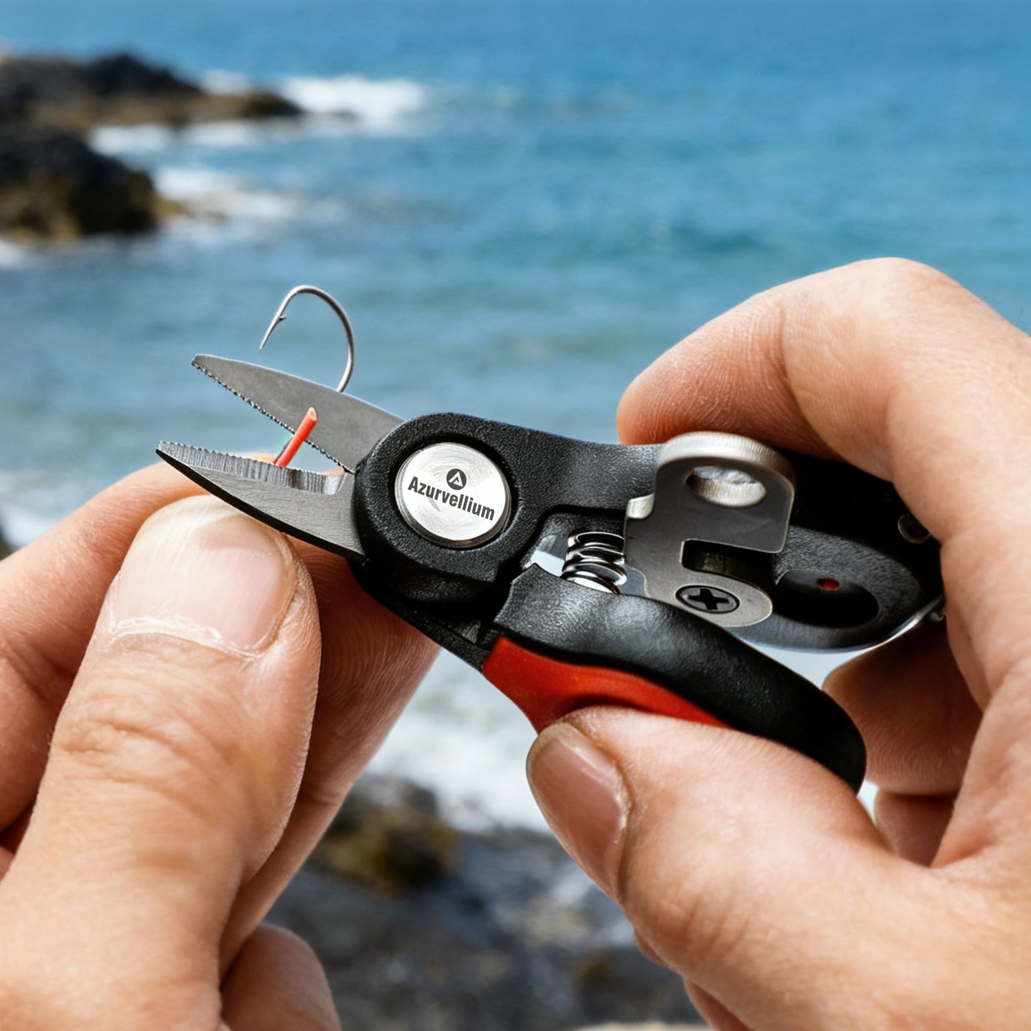 Azurvellium Mini Fishing Scissor, Compact Fishing Scissors Tool, Braided Line Cutter, Stainless Steel Fishing Line Cutter, Non Slip Grip, Smooth Lock, Retractable Lanyard