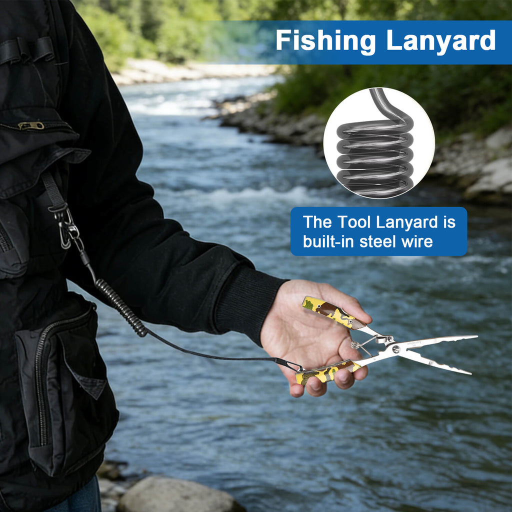 Azurvellium Fishing Needle Nose Pliers Long Nose Stainless Steel Fishing Pliers Hook Remover Braid Line Cutter Split Ring Pliers for Fishing Spring Loaded Fishing Tools