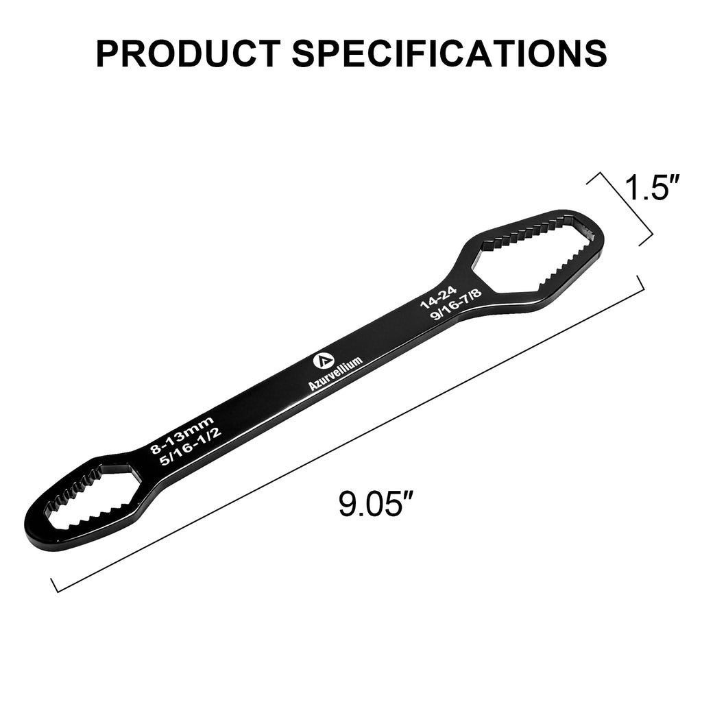 Azurvellium Double-Ended Adjustable Wrench, Dual SAE & Metric 8–24mm / 5/16"–7/8", Multi-Size Hand Tool for General Repair, Automotive, Bicycle & Home Maintenance