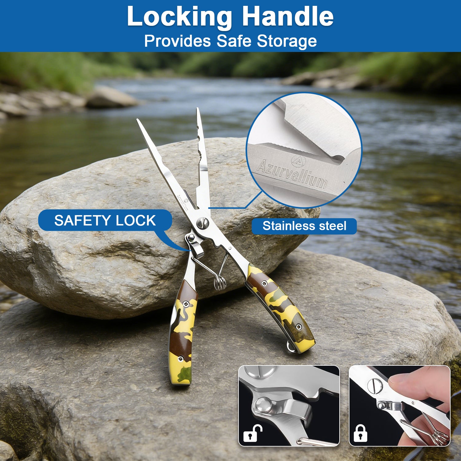 Azurvellium Fishing Pliers Kit 3 in 1 Fishing Tools Set with Long Nose Fishing Pliers Teflon Coated Needle Nose Pliers and Fishing Scissors Stainless Steel Fishing Tools for Saltwater Freshwater