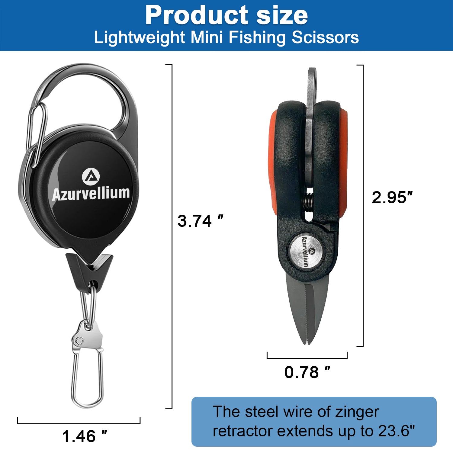 Azurvellium Mini Fishing Scissor, Compact Fishing Scissors Tool, Braided Line Cutter, Stainless Steel Fishing Line Cutter, Non Slip Grip, Smooth Lock, Retractable Lanyard
