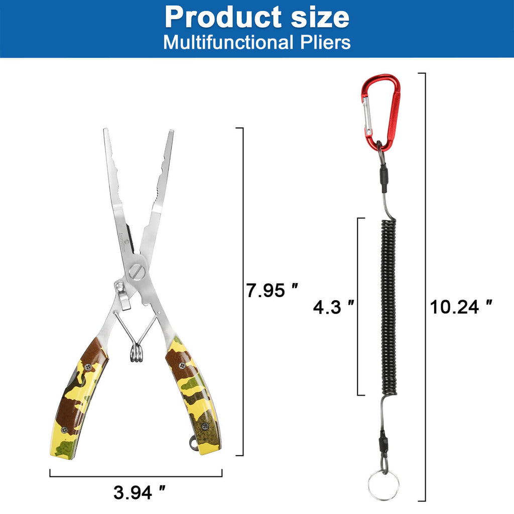 Azurvellium Fishing Needle Nose Pliers Long Nose Stainless Steel Fishing Pliers Hook Remover Braid Line Cutter Split Ring Pliers for Fishing Spring Loaded Fishing Tools