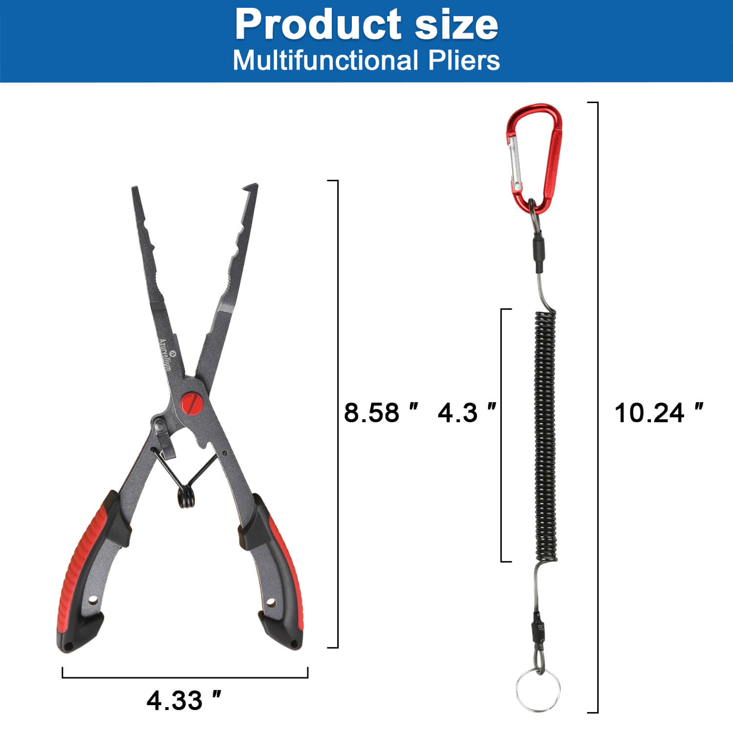 Azurvellium Fishing Pliers Saltwater, Teflon Coated Stainless Steel Long Nose Hook Remover with Braid Cutter and Split Ring Pliers, Non Slip Grip for Freshwater and Saltwater