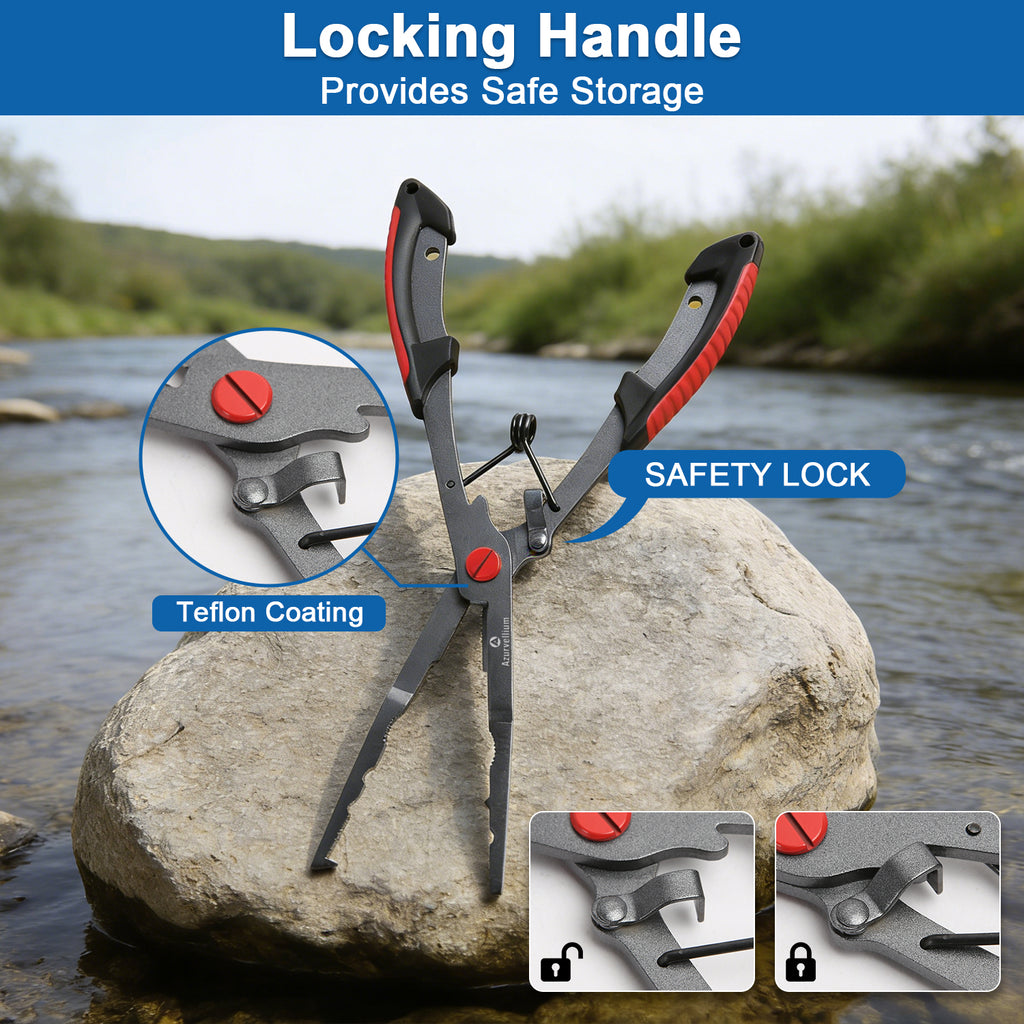 Azurvellium Fishing Pliers Kit 3 in 1 Fishing Tools Set with Long Nose Fishing Pliers Teflon Coated Needle Nose Pliers and Fishing Scissors Stainless Steel Fishing Tools for Saltwater Freshwater