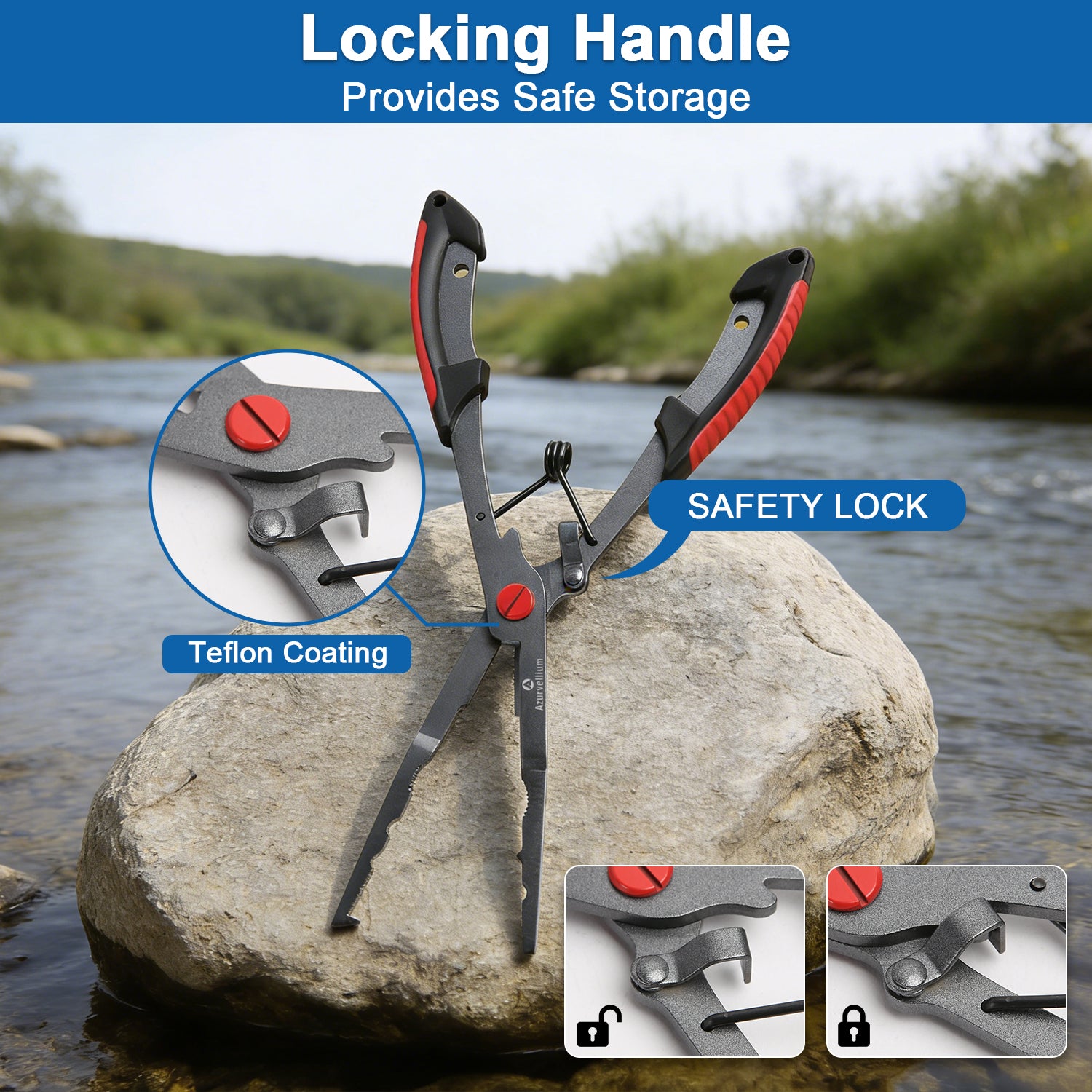 Azurvellium Fishing Pliers Kit 3 in 1 Fishing Tools Set with Long Nose Fishing Pliers Teflon Coated Needle Nose Pliers and Fishing Scissors Stainless Steel Fishing Tools for Saltwater Freshwater